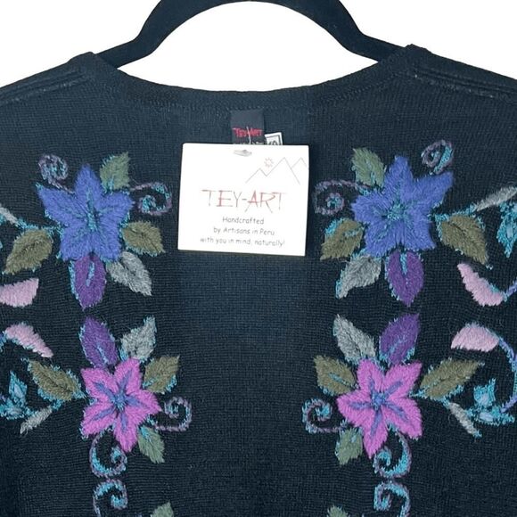 NWT Tey-Art Peruvian Alpaca Floral Embroidered Reversible Cardigan Sweater Sz S - Picture 12 of 13